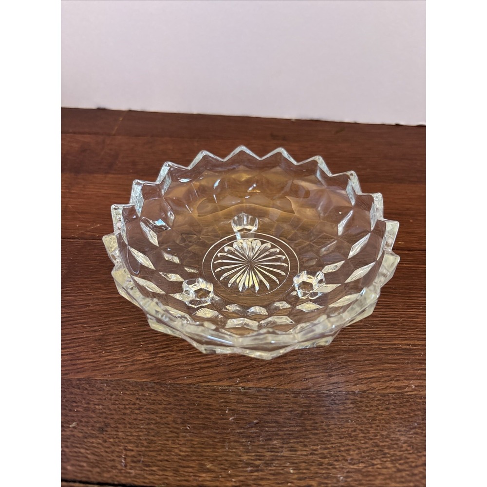 Vintage Clear Pressed Glass Footed Candy Dish Sawtooth Diamond Point Bowl 5.5"